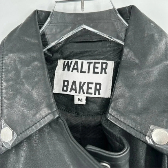 WALTER BAKER Liz Lamb Leather Crop Moto Jacket Black Size Medium ($698) B1685 - Picture 5 of 6
